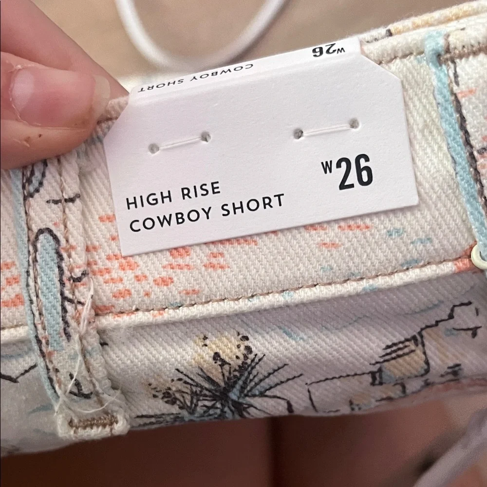Wrangler Cream Desert Print Jean Shorts with Coral and Blue Accents